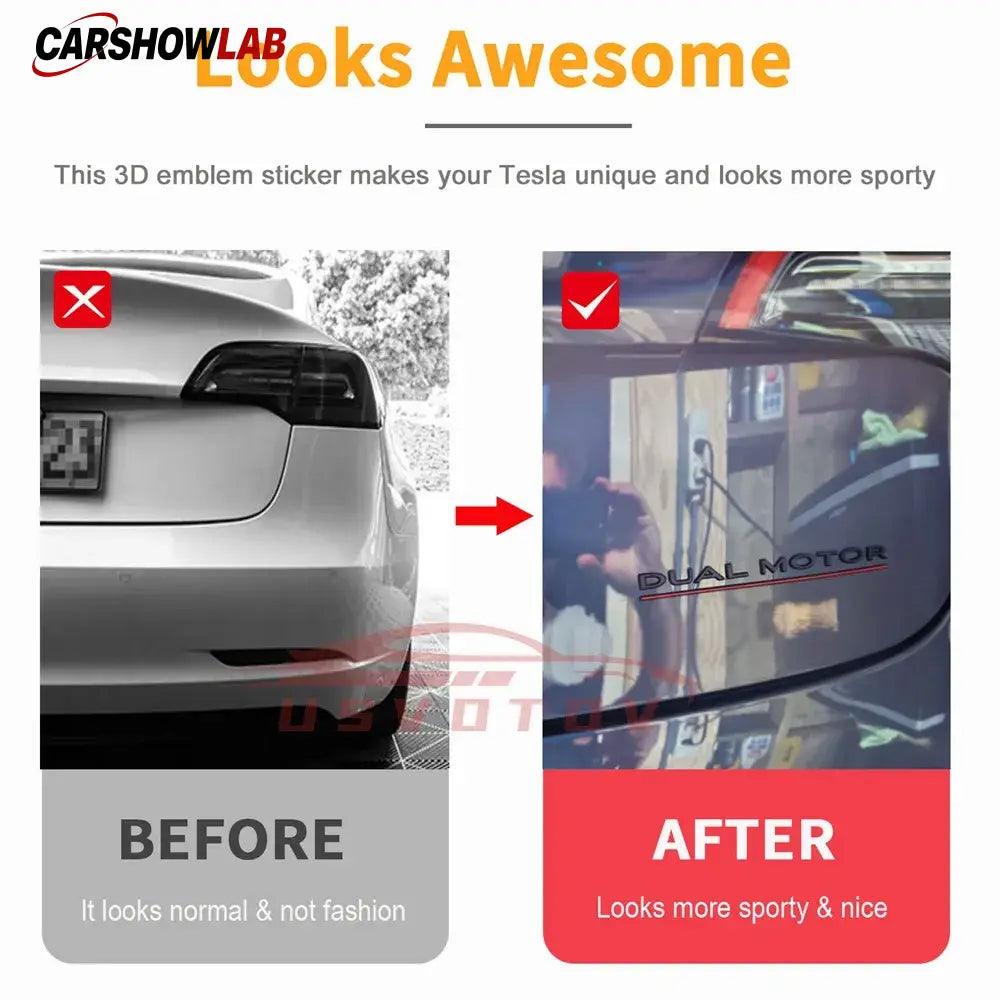 Tesla Dual Motor Rear Trunk Emblem - Premium Replacement Decal for Model 3 Y S X - Tesla Exterior Accessories >