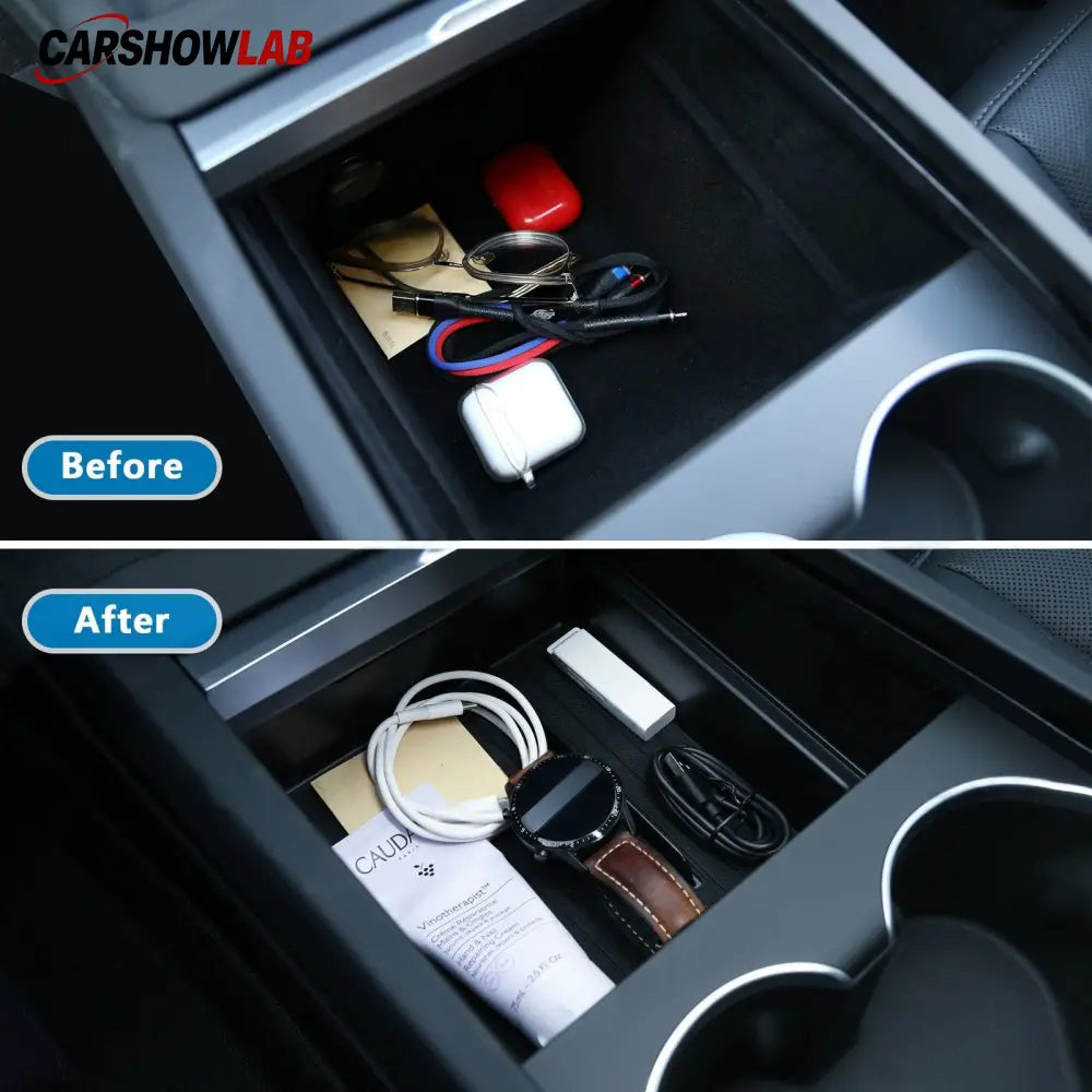 Tesla Model 3 Highland 2024+ Center Console Storage Box - Anti-Slip TPE Tray - Tesla Interior Accessories > Center