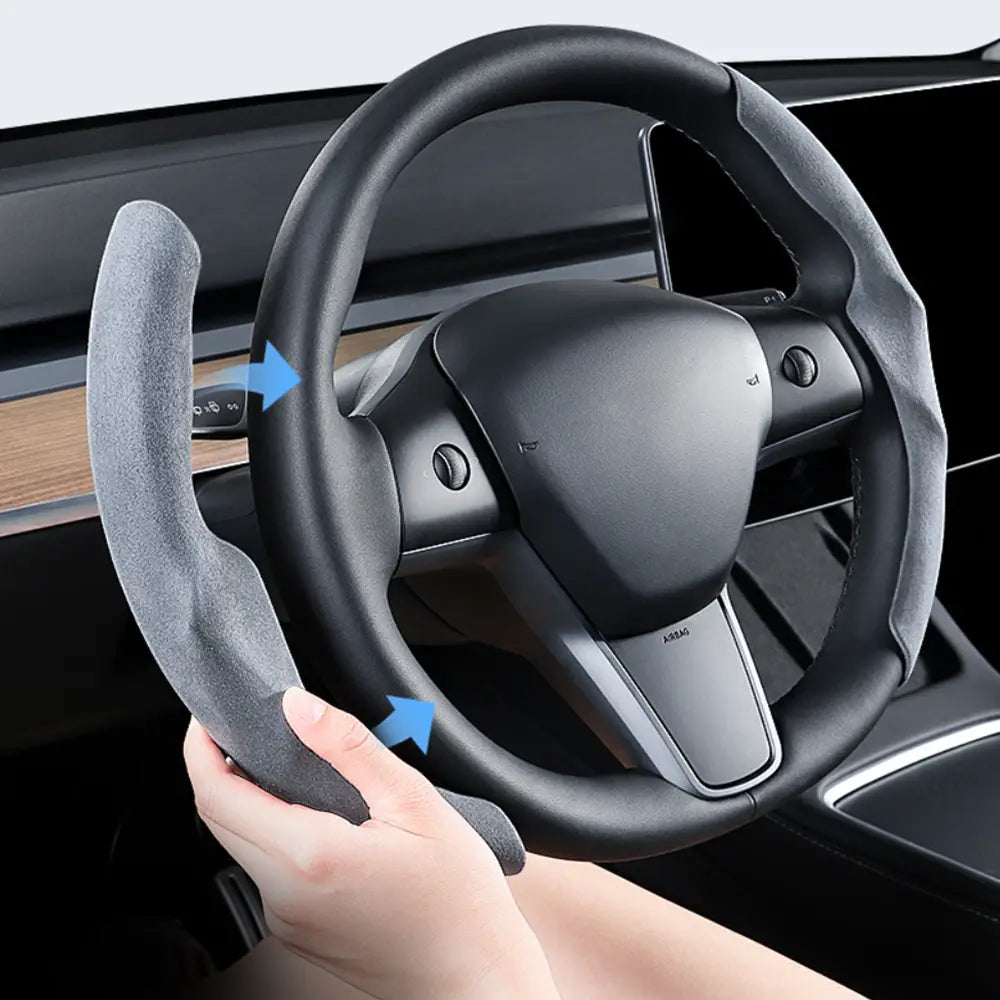 Tesla Model 3 Highland 2024 Suede Steering Wheel Cover - Premium Non-Slip Wrap - Tesla Interior Accessories > Steering
