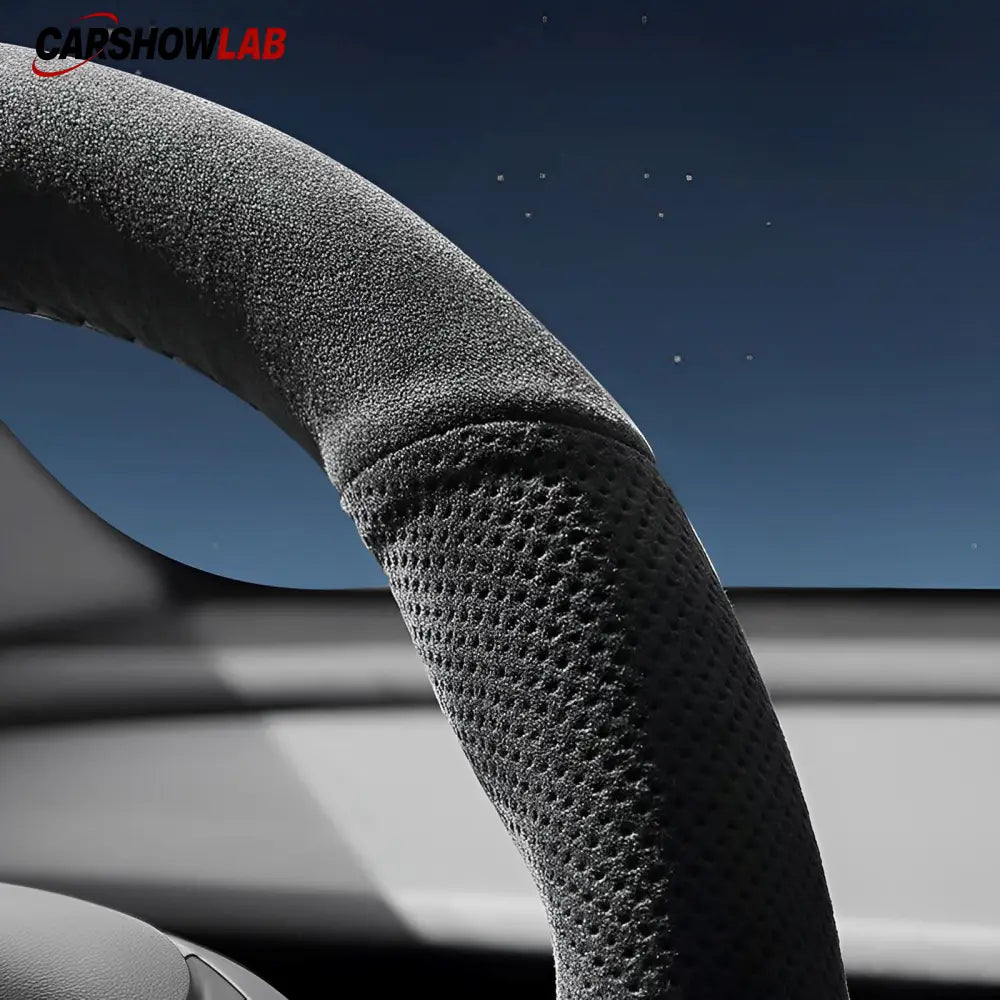 Tesla Model 3 Highland 2025+ Alcantara Steering Wheel Wrap - Custom Hand-Stitched - Tesla Interior Accessories >