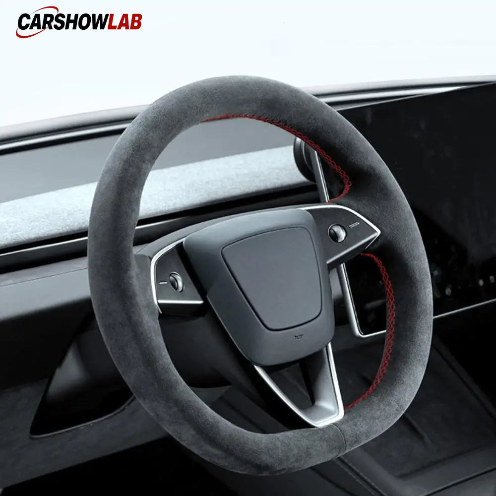 Tesla Model 3 Highland 2025+ Alcantara Steering Wheel Wrap - Custom Hand-Stitched - Tesla Interior Accessories >