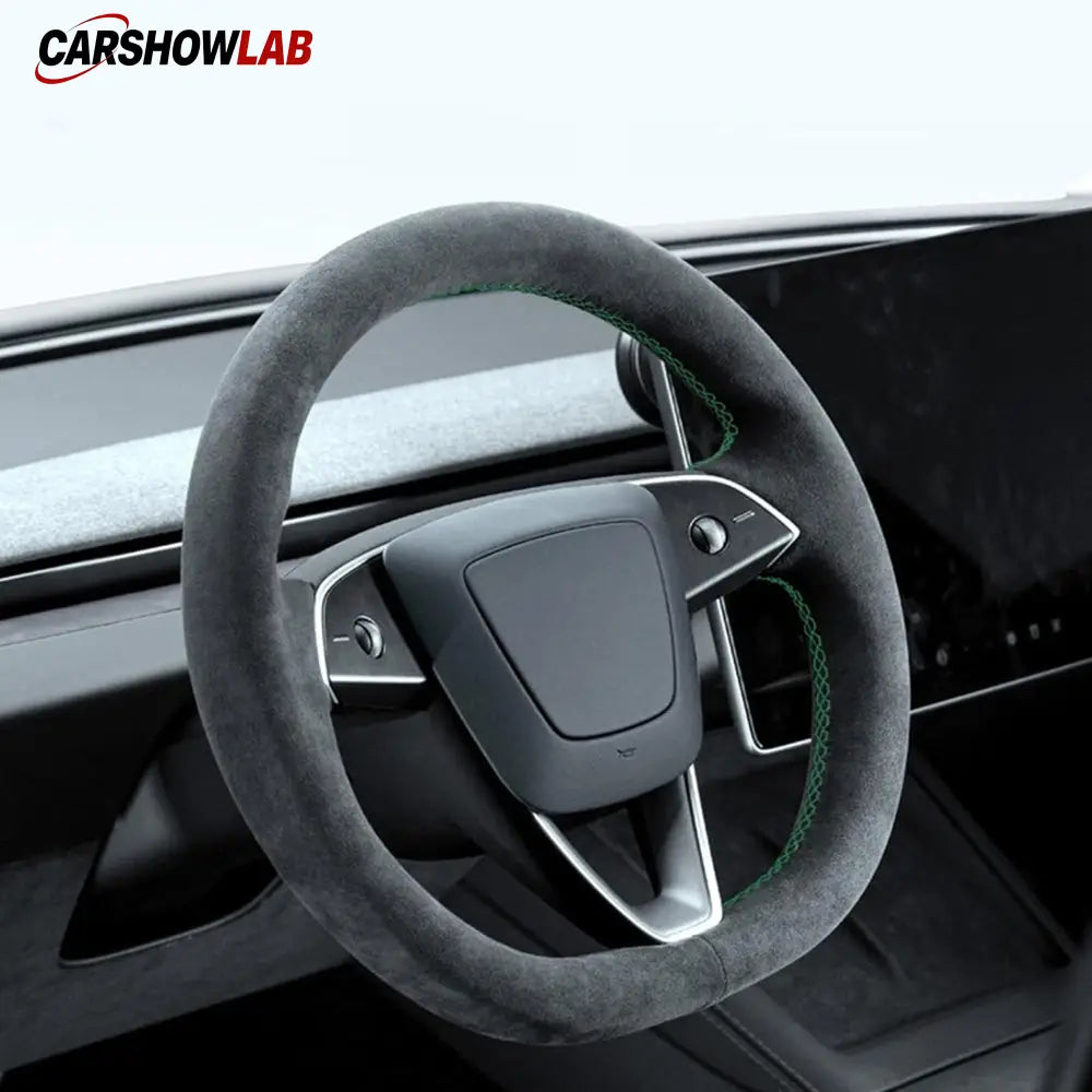 Tesla Model 3 Highland 2025+ Alcantara Steering Wheel Wrap - Custom Hand-Stitched - Tesla Interior Accessories >