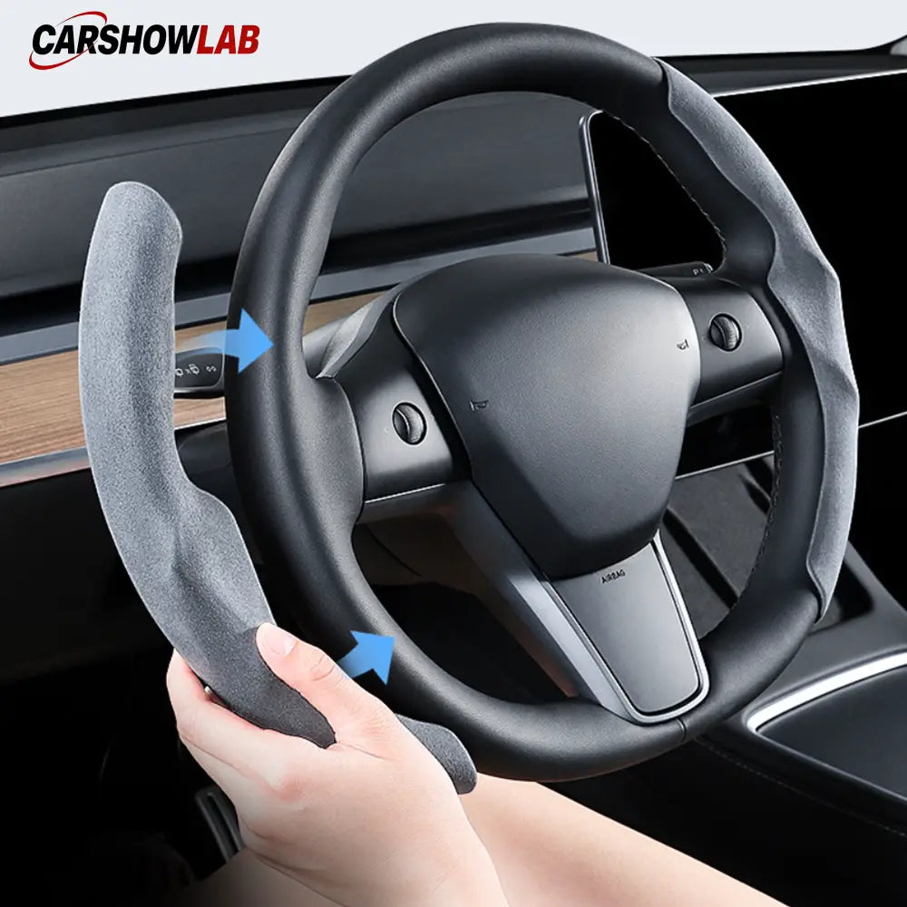 Tesla Model Y Juniper 2025 Suede Steering Wheel Wrap - Non-Slip Interior Trim - Tesla Interior Accessories > Steering