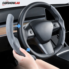 Tesla Model Y Juniper 2025 Suede Steering Wheel Wrap - Non-Slip Interior Trim - Tesla Interior Accessories > Steering
