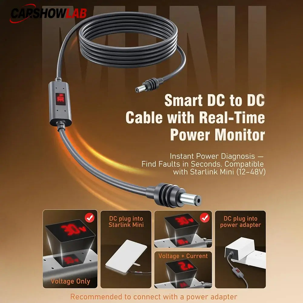 Waterproof Starlink Mini DC Power Cable for RV & Off-Grid - Real-Time Monitor - Tesla Exterior Accessories > Starlink